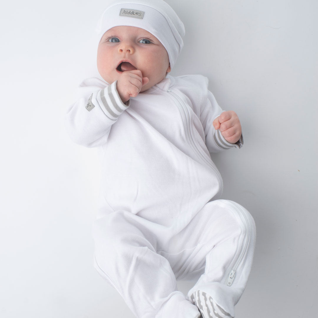 Essentials Collection | Baby Organic Cotton Footed Two-Way Zipper Sleeper: White