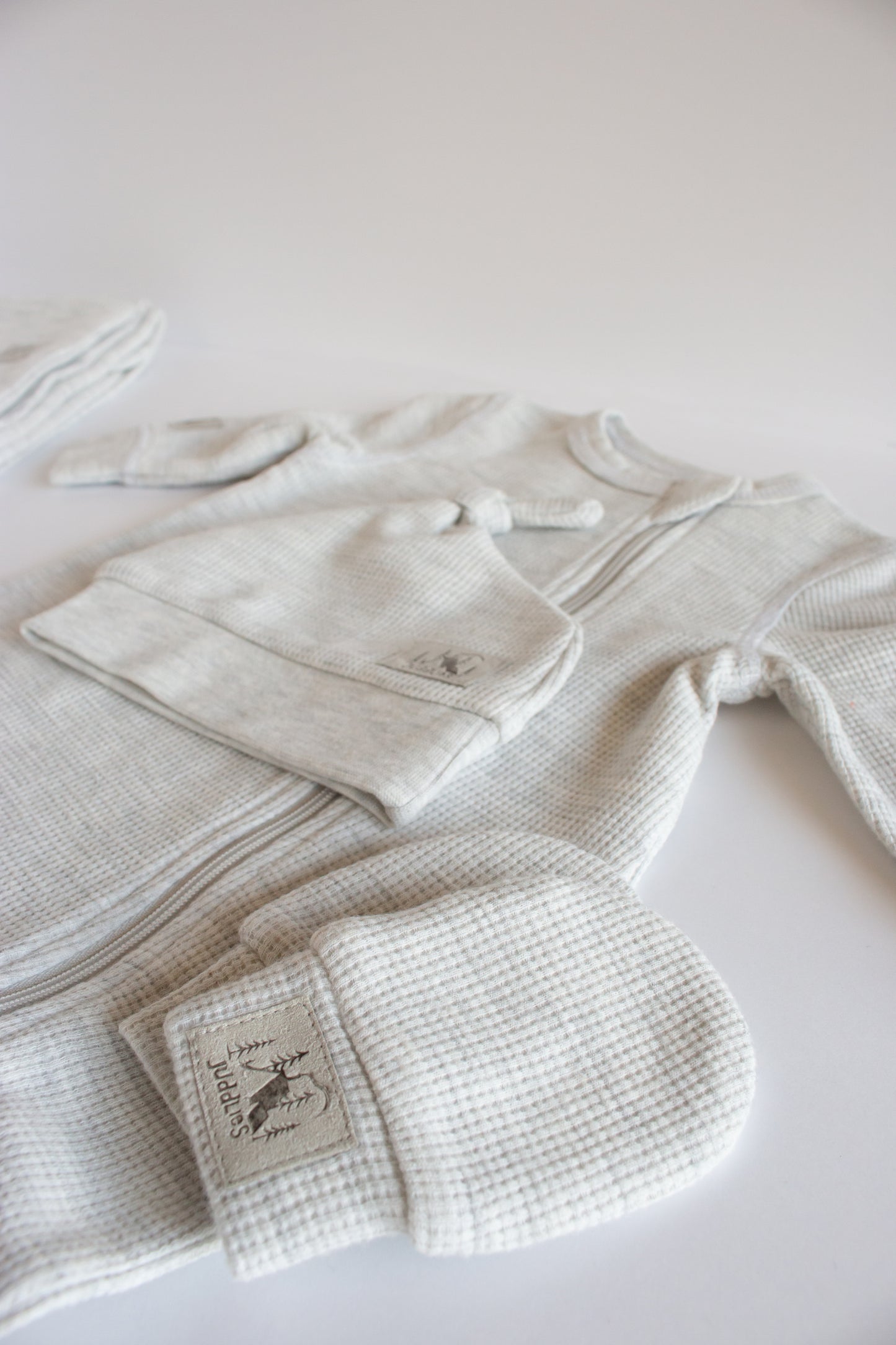 Mini Waffle Collection | Newborn Baby Scratch Mitts: Light Grey