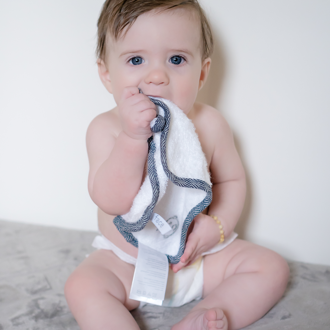 Bamboo Collection | Bamboo Baby Face Cloths (3-pk): White/Lake Blue