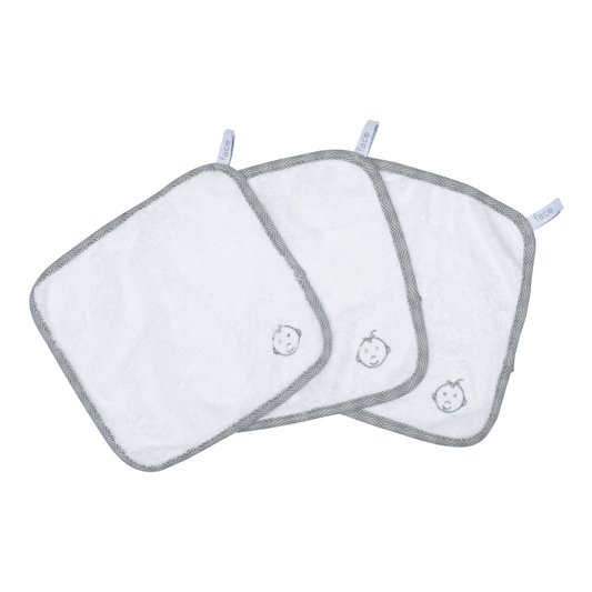 Bamboo Collection | Bamboo Baby Face Cloths (3-pk): White/Driftwood Grey
