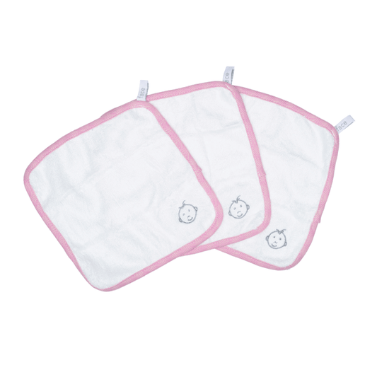 Bamboo Collection | Bamboo Baby Face Cloths (3-pk): White/Sunset Pink