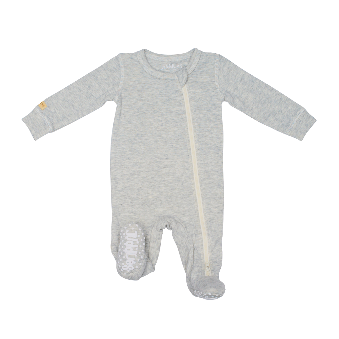 Breathe EZE Collection Baby Footed Two Way Zipper Sleeper Light Grey Fleck
