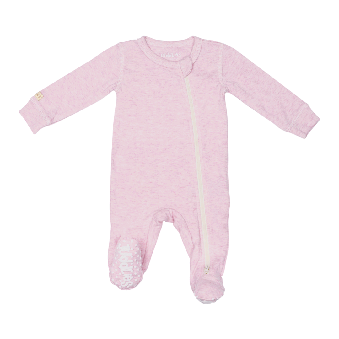 Breathe EZE Collection Baby Footed Two Way Zipper Sleeper Pink Fleck