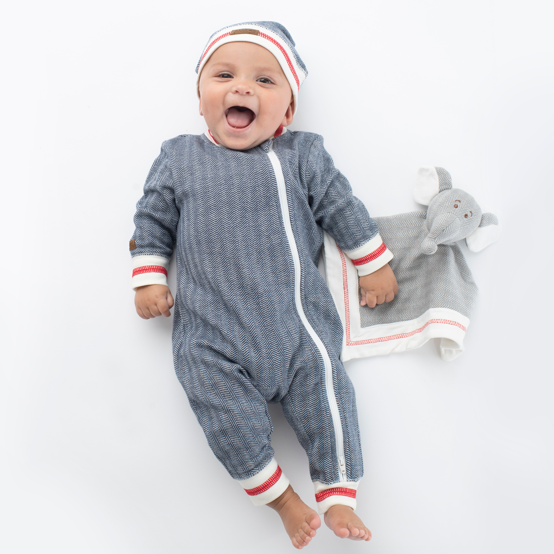 Cottage Collection | Baby Organic Cotton Playsuit: Lake Blue