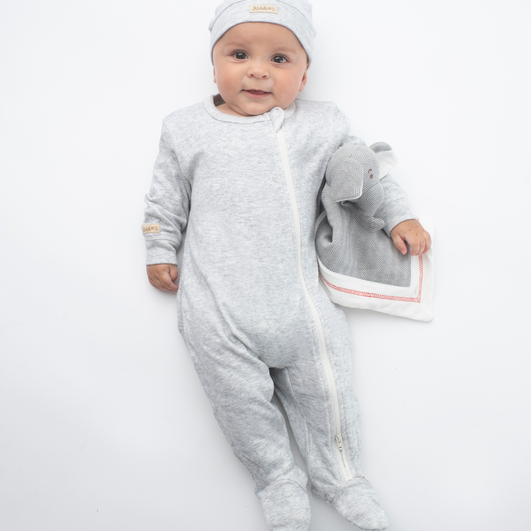 Breathe EZE Collection | Baby Footed Two-Way Zipper Sleeper: Light Grey Fleck