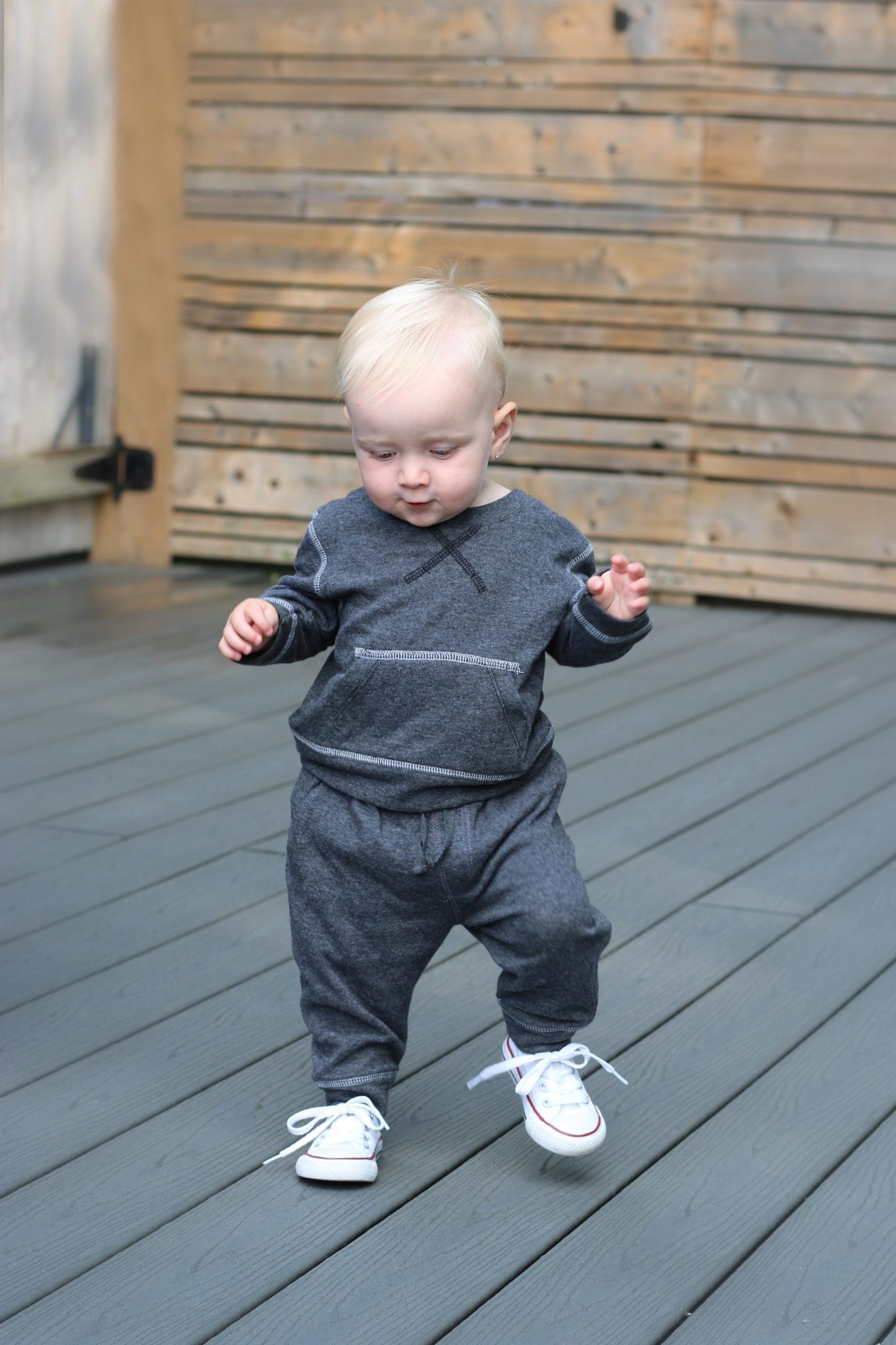 Breathe EZE Collection | Baby Two-Piece Jogger Set: Charcoal Grey Fleck