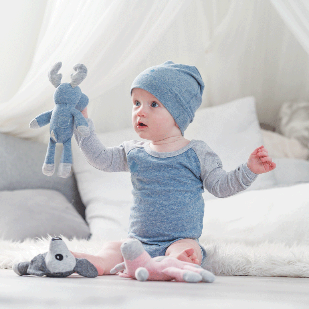 Raglan Collection | Baby Organic Cotton Long Sleeve Onesie: Denim Blue