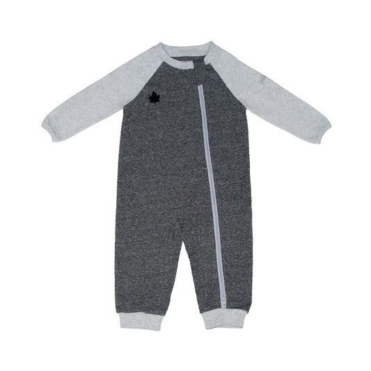 Raglan Collection | Baby Organic Cotton Playsuit: Graphite Black