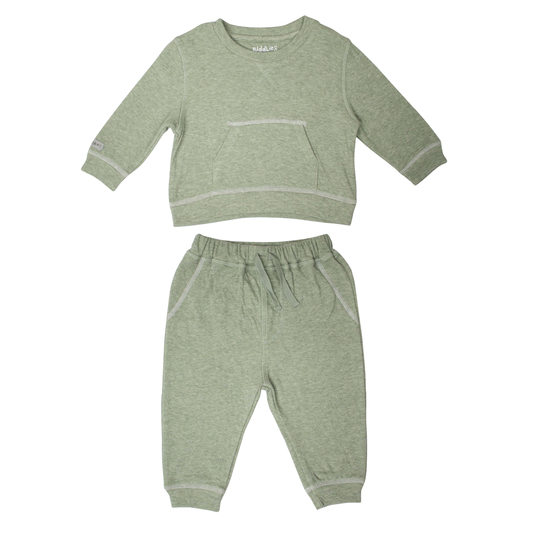 Breathe EZE Collection Baby Two Piece Jogger Set Olive Fleck