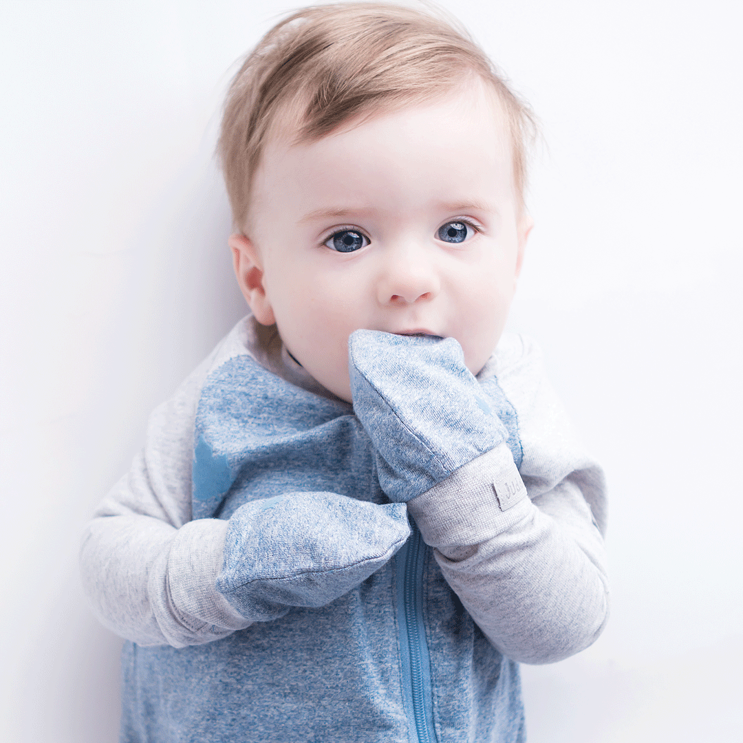 Raglan Collection | Newborn Baby Organic Cotton Scratch Mitts: Denim Blue