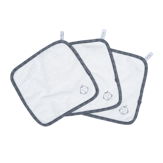 Bamboo Collection | Bamboo Baby Face Cloths (3-pk): White/Lake Blue