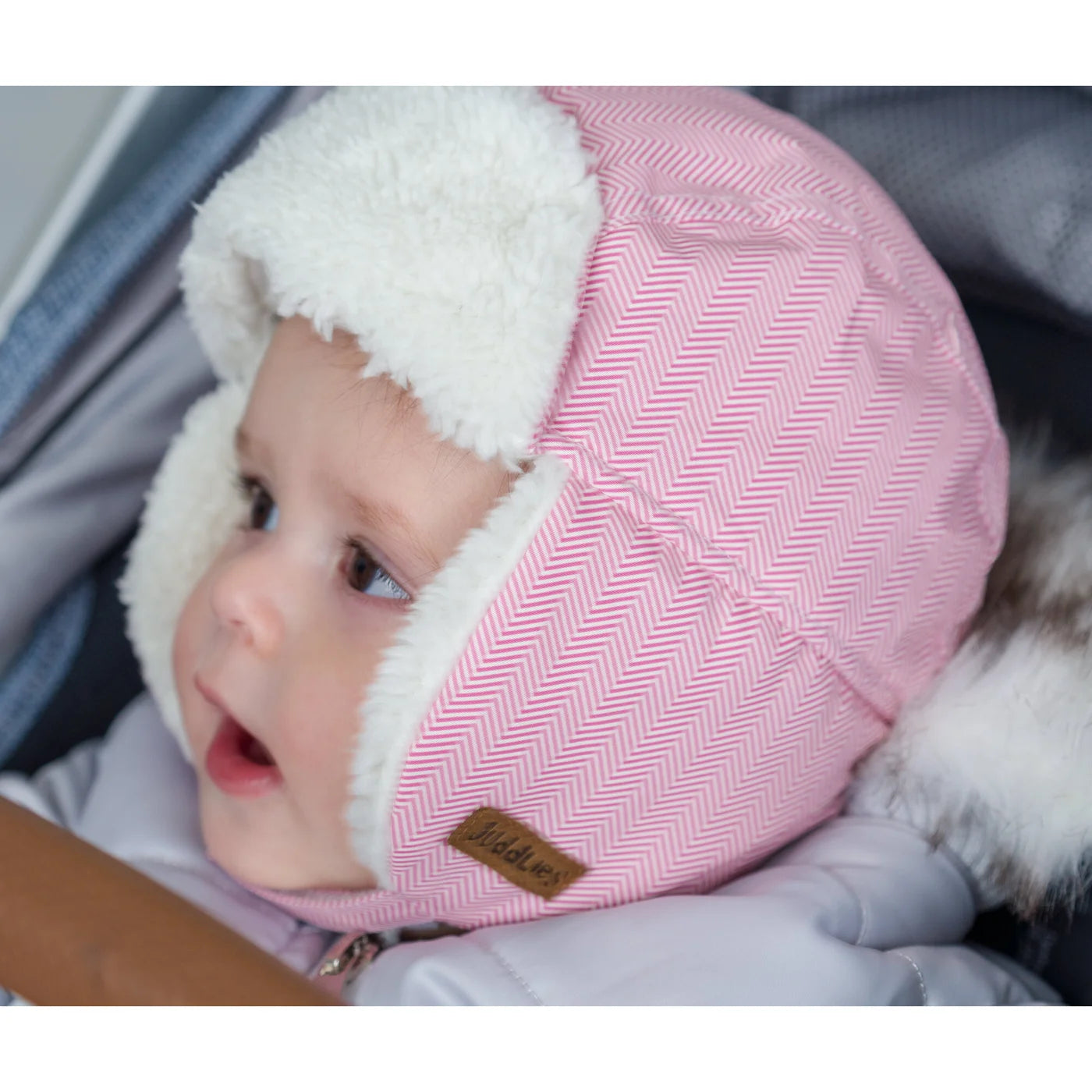 Baby WInter Hat: Herringbone Pink