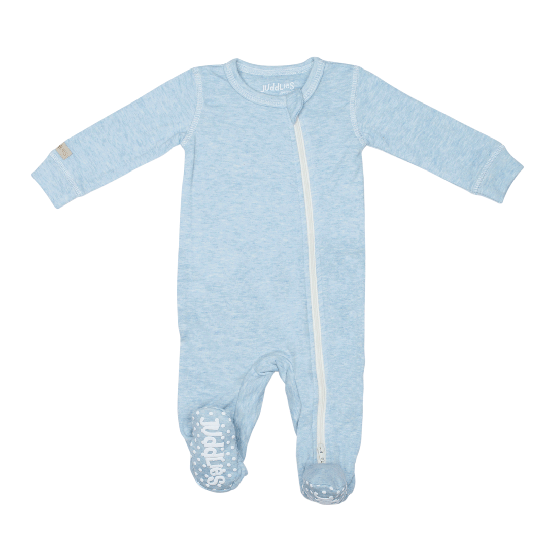 Breathe EZE Collection | Baby Footed Two-Way Zipper Sleeper: Blue Fleck